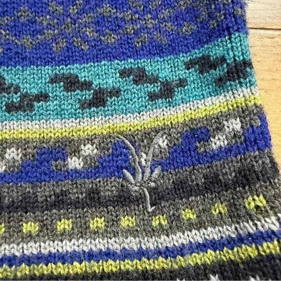 EUC Ibex Cozy 100%Wool Sweater Skirt Sz Large Grey with Blue/Green Nordic Design - Picture 6 of 8